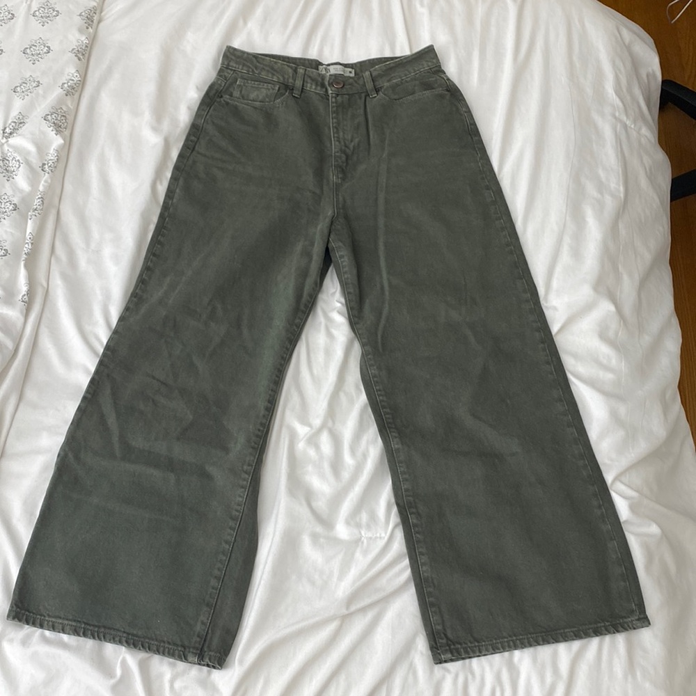 green wide leg zara jeans